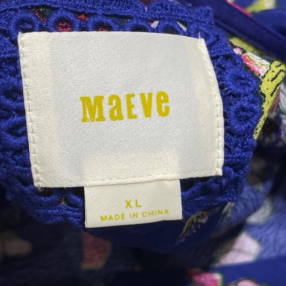 Maeve Maplewood Dress Blue Floral XL Extra Large Long Sleeve V-Neck - Picture 6 of 9